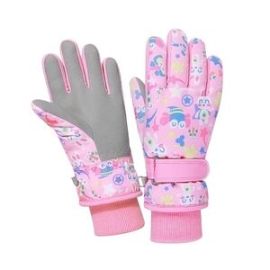 Kids Winter Snowboarding Ski Gloves 9-13 YO Floral‎ Insects Pink Insulated Warm